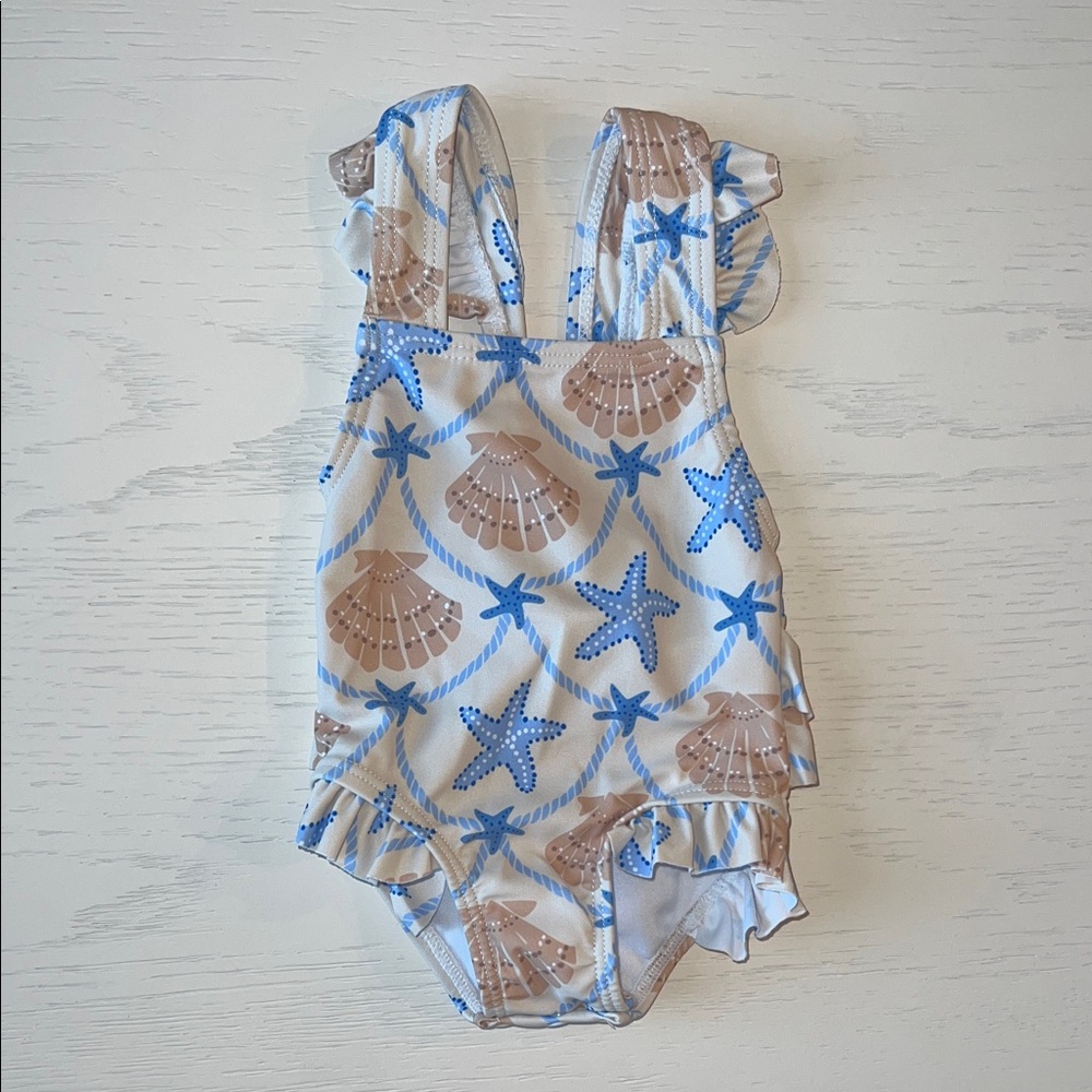 Baby Girl One Piece Swimsuit Nautical Seashells 0-3 3-6 months